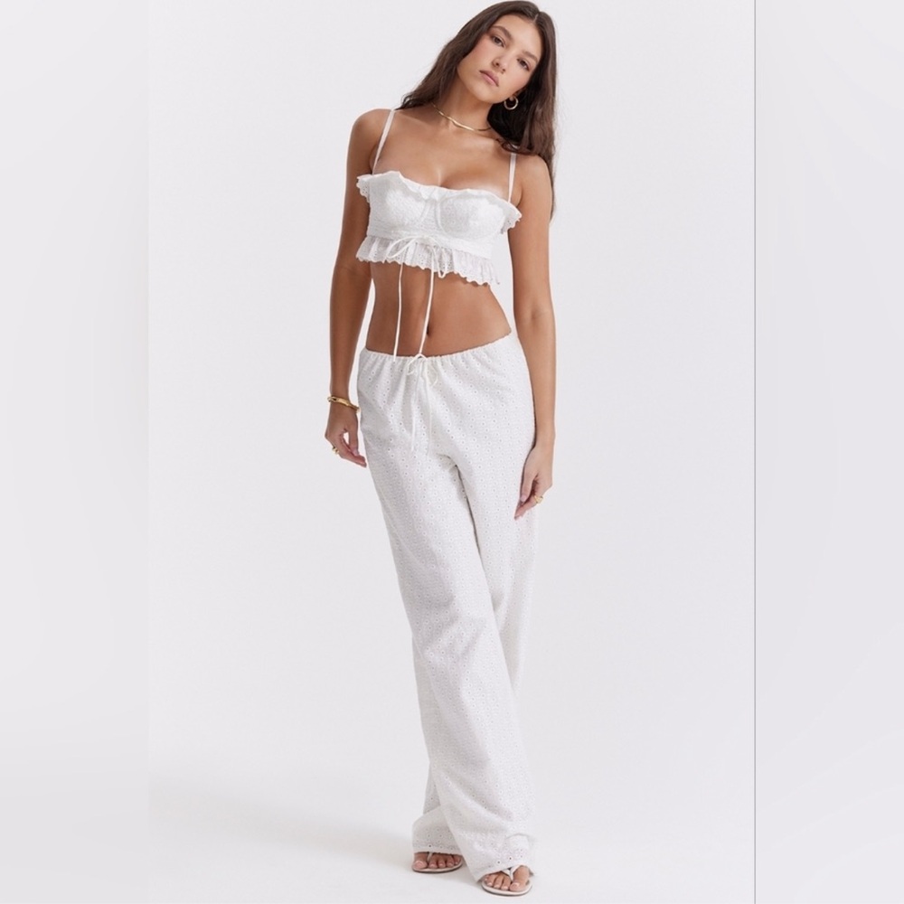 House of CB White Eyelet Two-Piece Crop Top & Wide-Leg Pants